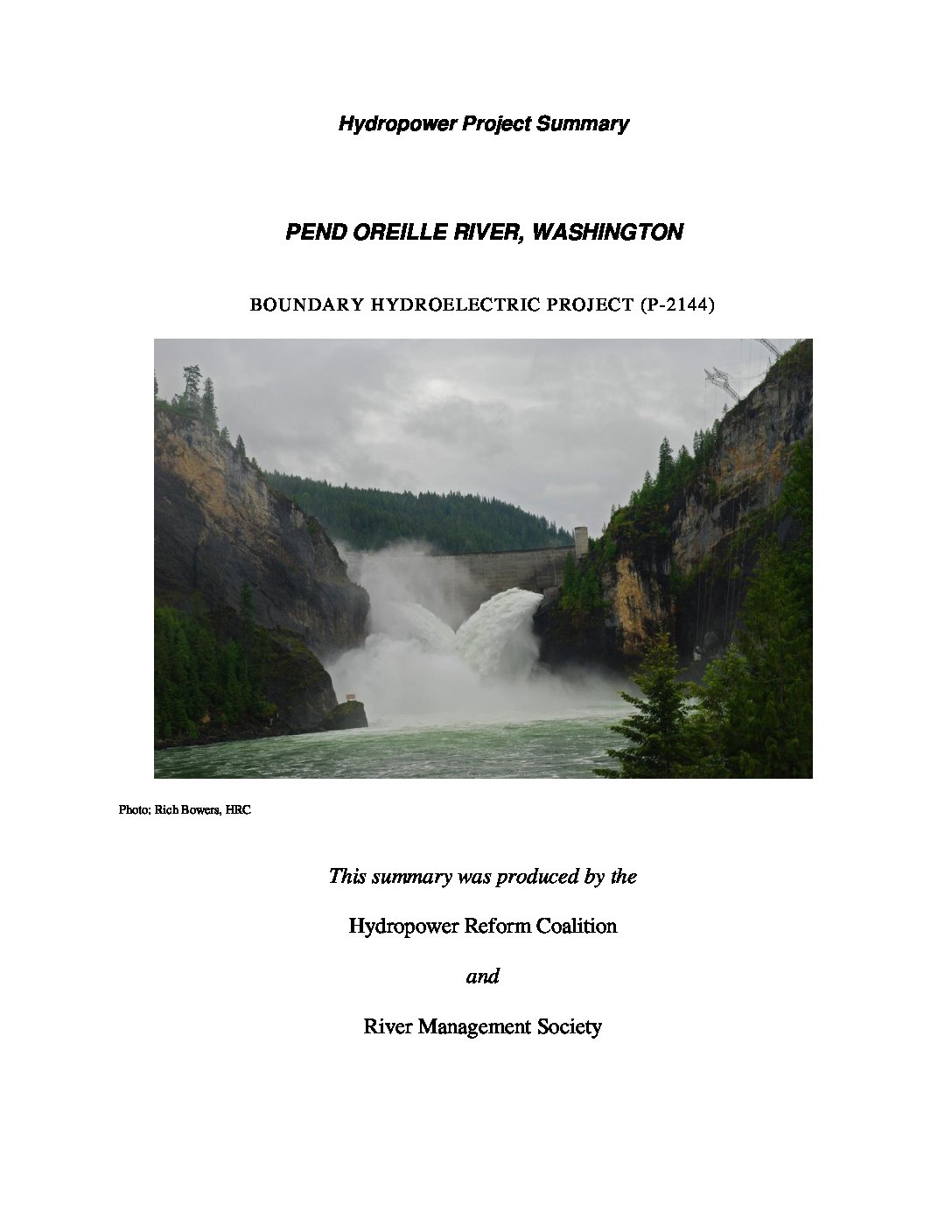 Boundary Dam Project, Pend Oreille River, Washington