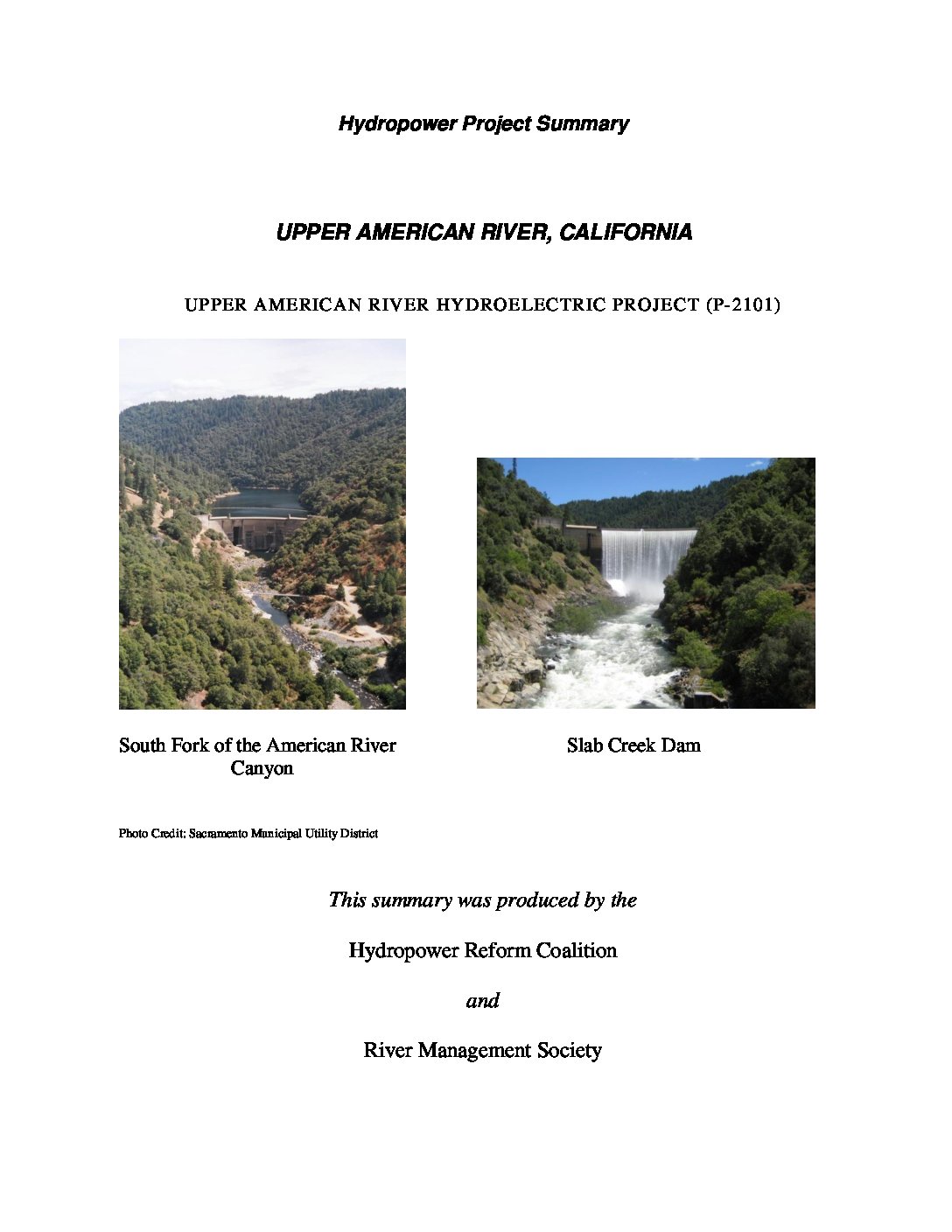 Upper American Project, Upper American River, California