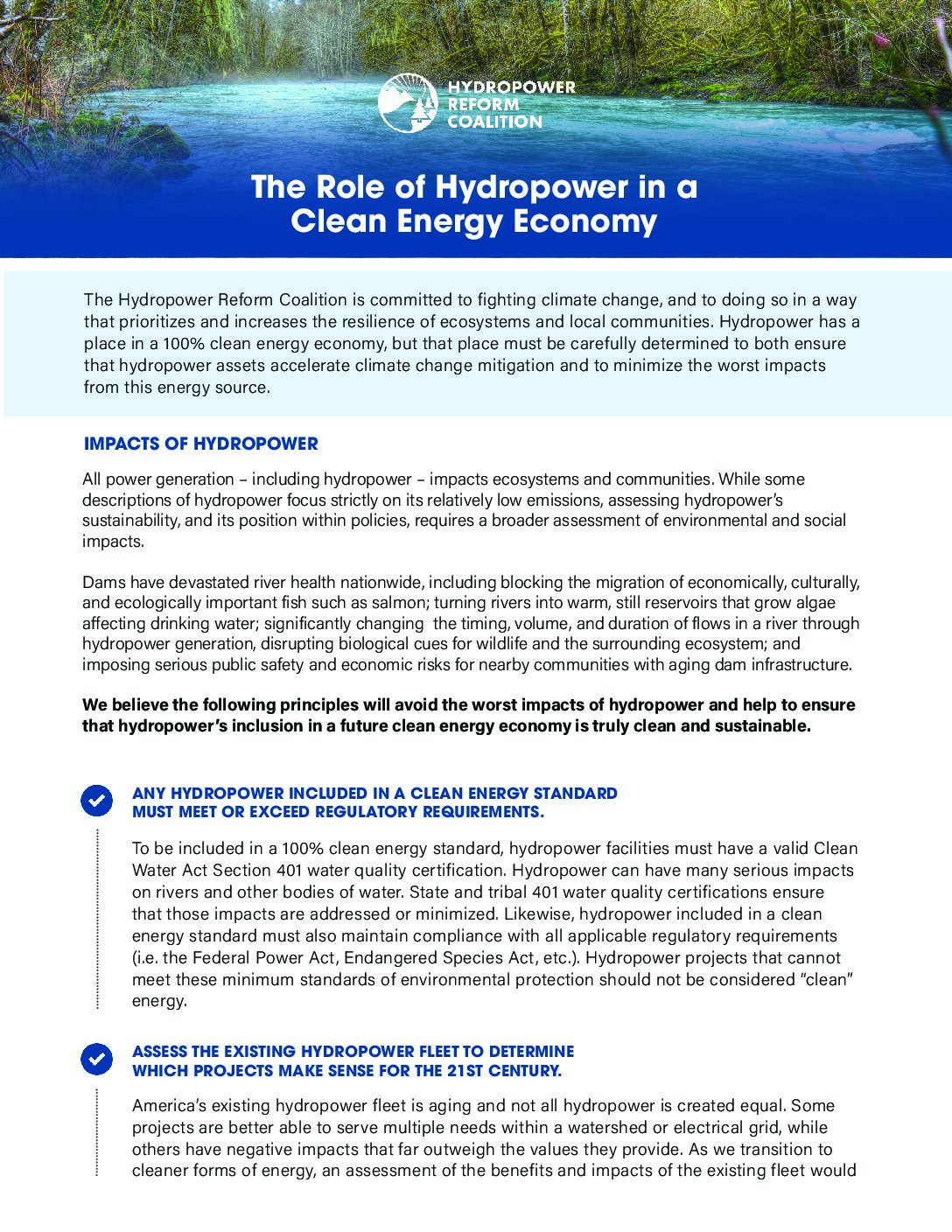 The Role of Hydropower in a Clean Energy Economy