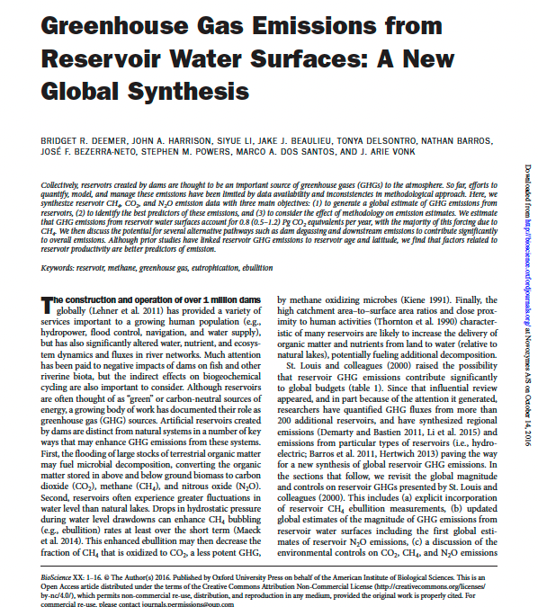 Greenhouse Gas Emissions from Reservoir Water Surfaces: A New Global Synthesis
