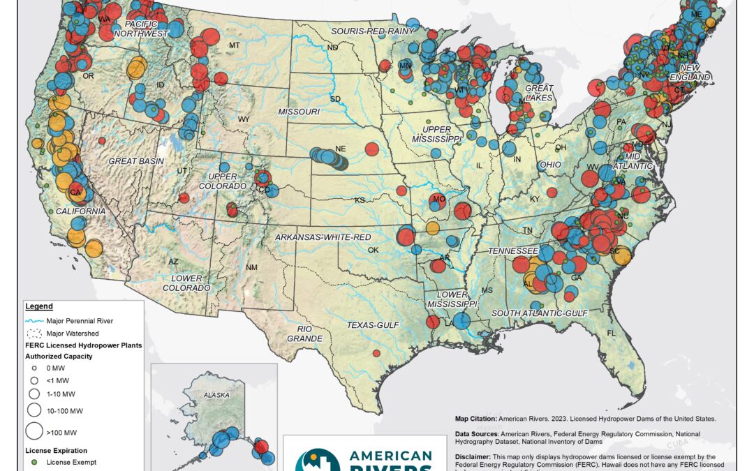 Maps: Licensed Hydropower Dams of the US and Regions